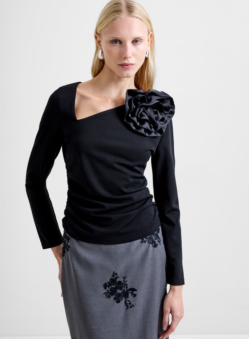 French Connection Valetta Jersey Longsleeve Rosette Top - Image 2