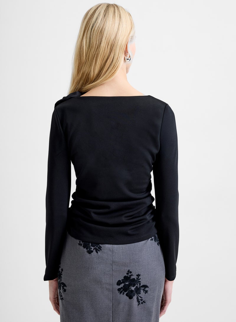 French Connection Valetta Jersey Longsleeve Rosette Top - Image 4