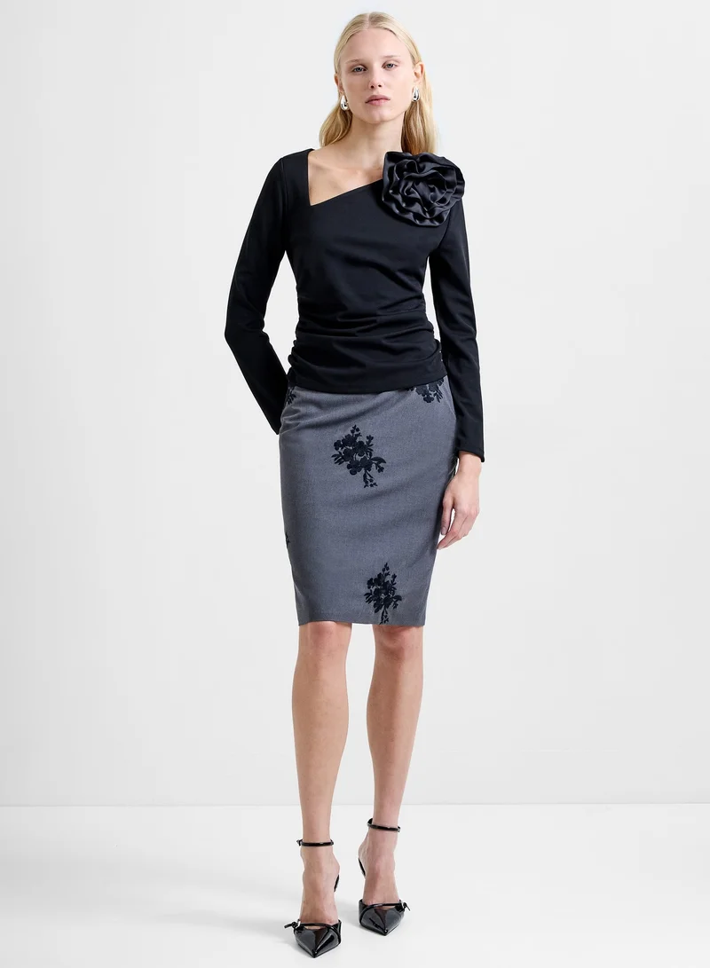 French Connection Valetta Jersey Longsleeve Rosette Top