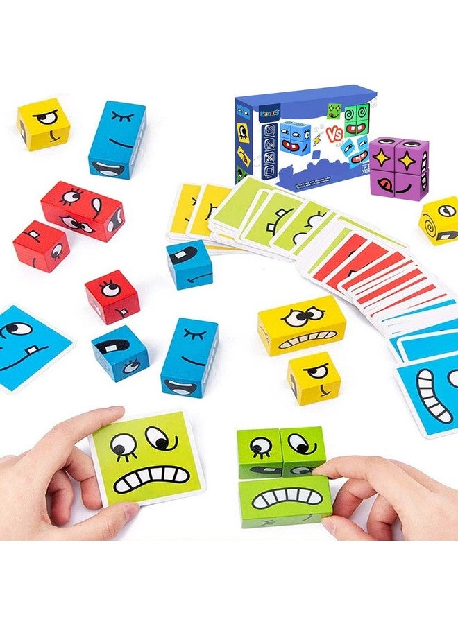 Goyal's Wooden Emoji Cube Face Changing Game for Kids | Expressions Matching Block Puzzle Toy, Preschool Educational Learning Memory Building Board Games (Normal Face Cube) - Image 2