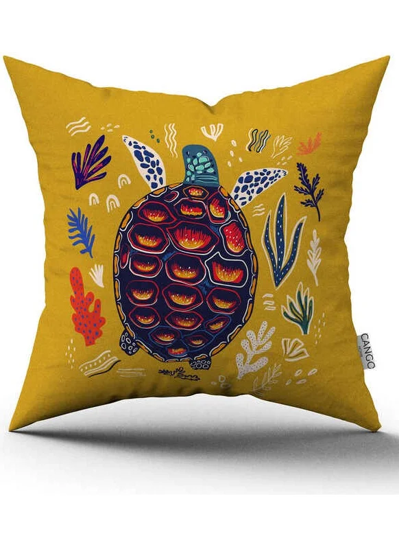 Cango Home Double Sided Yellow Blue Marine Patterned Digital Printed Throw Pillow Cover CGH1179