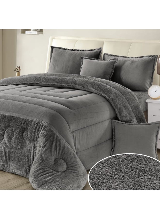 مون مفرش سرير نفرين شتوي 6 قطع وجهين وجه مخمل وجه فرو مقاس كوين 230x250 سم - Image 2