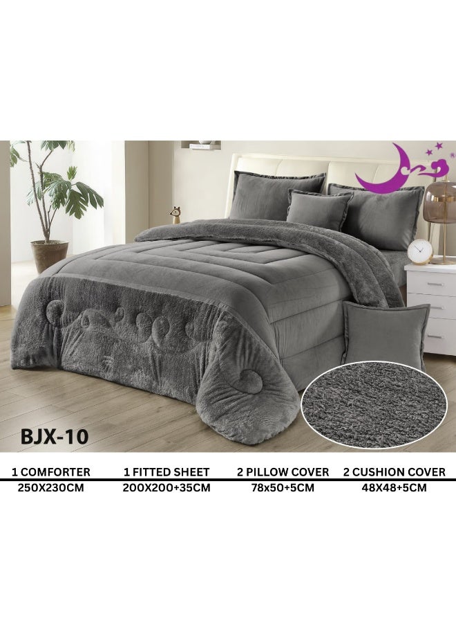 مون مفرش سرير نفرين شتوي 6 قطع وجهين وجه مخمل وجه فرو مقاس كوين 230x250 سم - Image 3