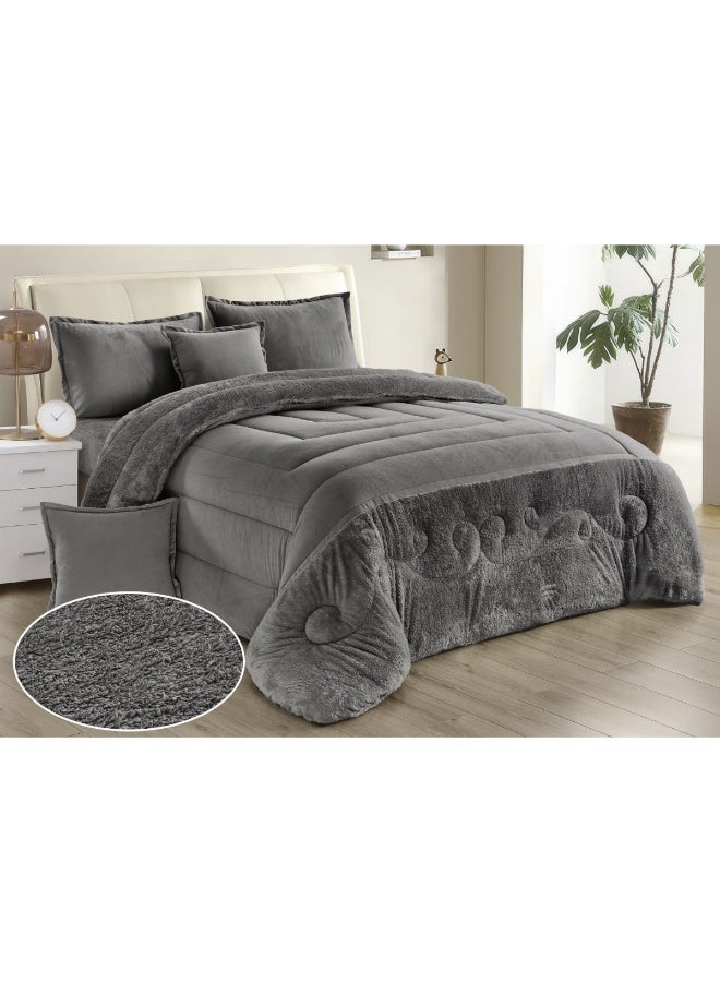 مون مفرش سرير نفرين شتوي 6 قطع وجهين وجه مخمل وجه فرو مقاس كوين 230x250 سم - Image 5