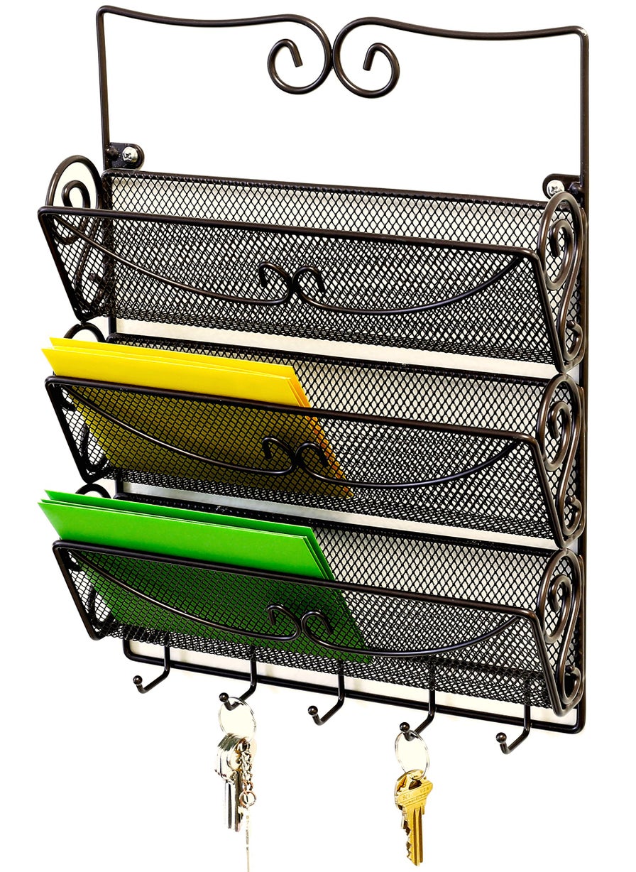 Deco Brothers Deco Brothers Wall Mail Organizer with 5 Key Holder 3 Tier Bronze 