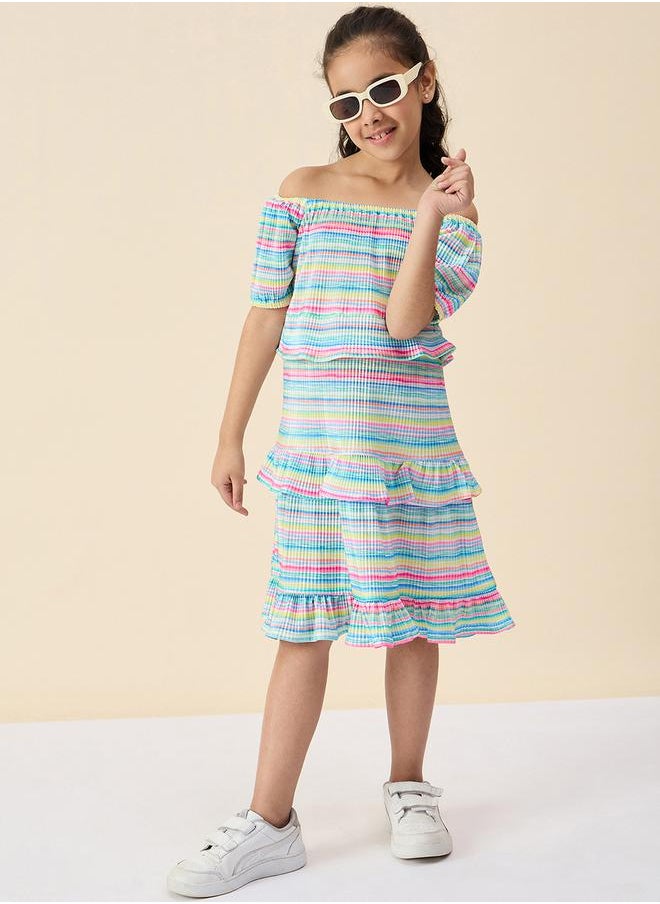 Stylo Bug - Striped Square Neck Tiered Dress with Ruffle Trim by Styli - Image 1