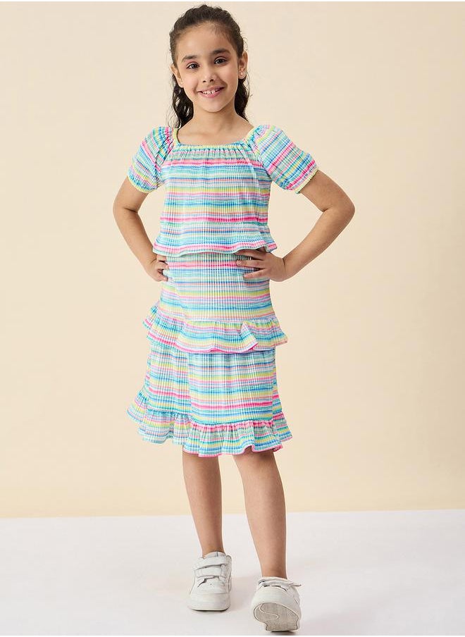 Stylo Bug - Striped Square Neck Tiered Dress with Ruffle Trim by Styli - Image 1