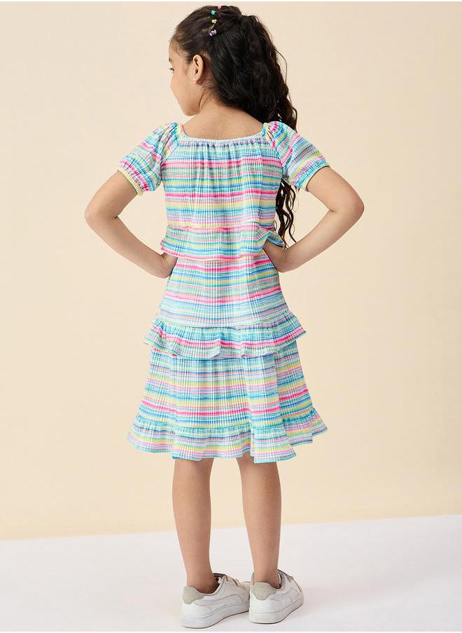 Stylo Bug - Striped Square Neck Tiered Dress with Ruffle Trim by Styli - Image 1