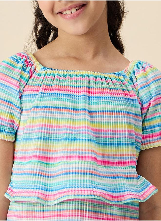 Stylo Bug - Striped Square Neck Tiered Dress with Ruffle Trim by Styli - Image 1