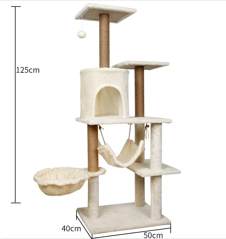 Cat Tree Tower for Indoor Cats, Multi-Level Furniture Condo with Hammock and Scratching Posts, 125cm - Image 2