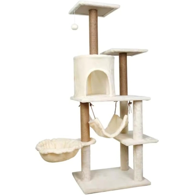 Cat Tree Tower for Indoor Cats, Multi-Level Furniture Condo with Hammock and Scratching Posts, 125cm - Image 1