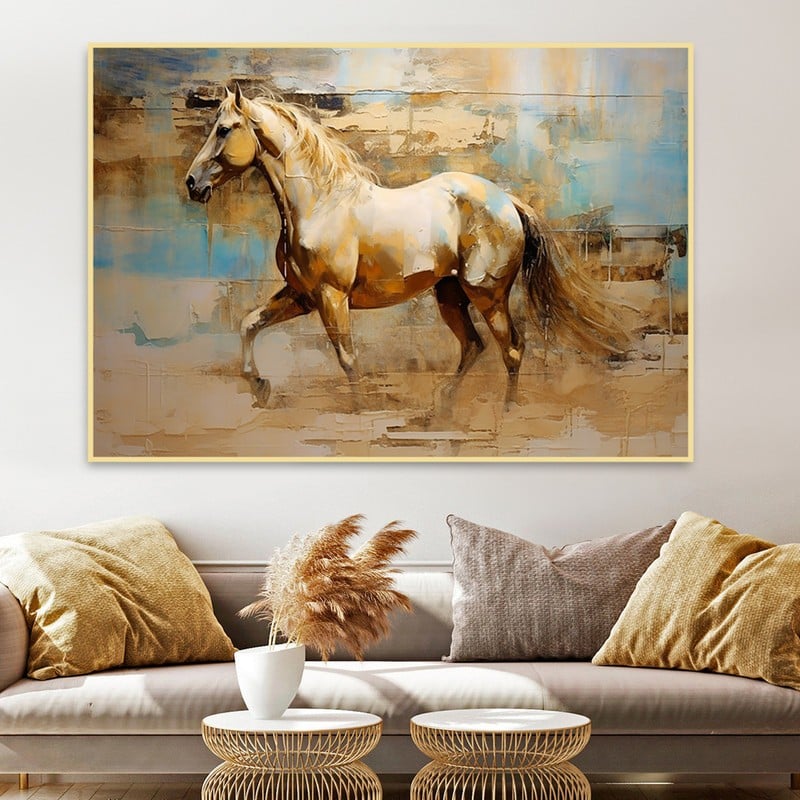 ماركتنا لوحة قماشية بتصميم خيول مع برواز مجوف مقاس (70×50) قطعة واحدة - Image 3