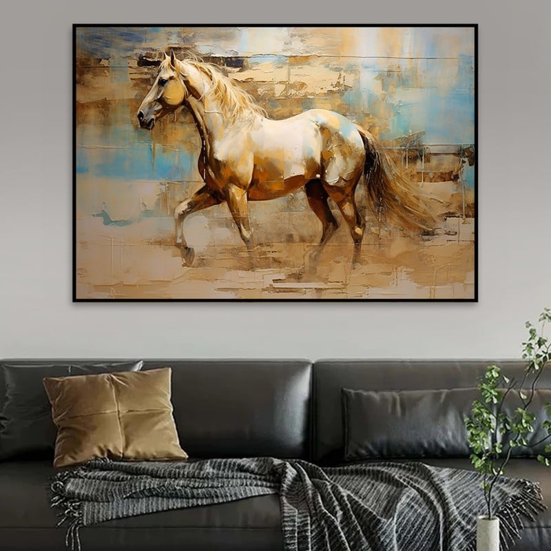 ماركتنا لوحة قماشية بتصميم خيول مع برواز مجوف مقاس (70×50) قطعة واحدة - Image 1