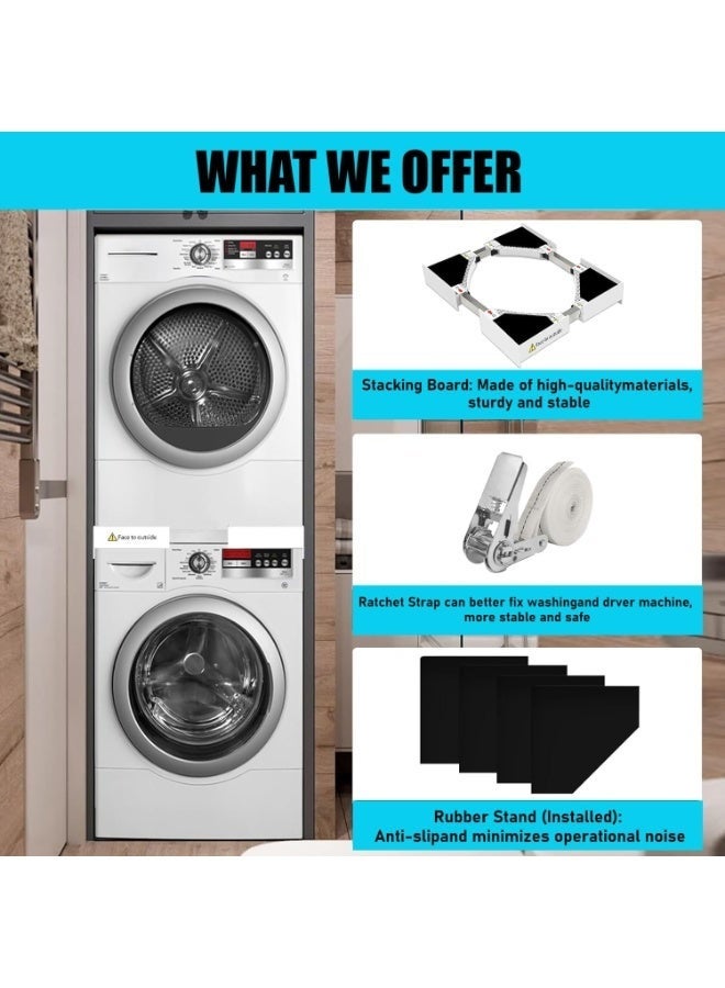 WALALLA Universal Washer Dryer Stacking Kit, Two Side Adjustable Stackable Kit, Wash Machine Pad for Washer and Dryer with Ratchet Adjestable 46-72 cm - Image 2