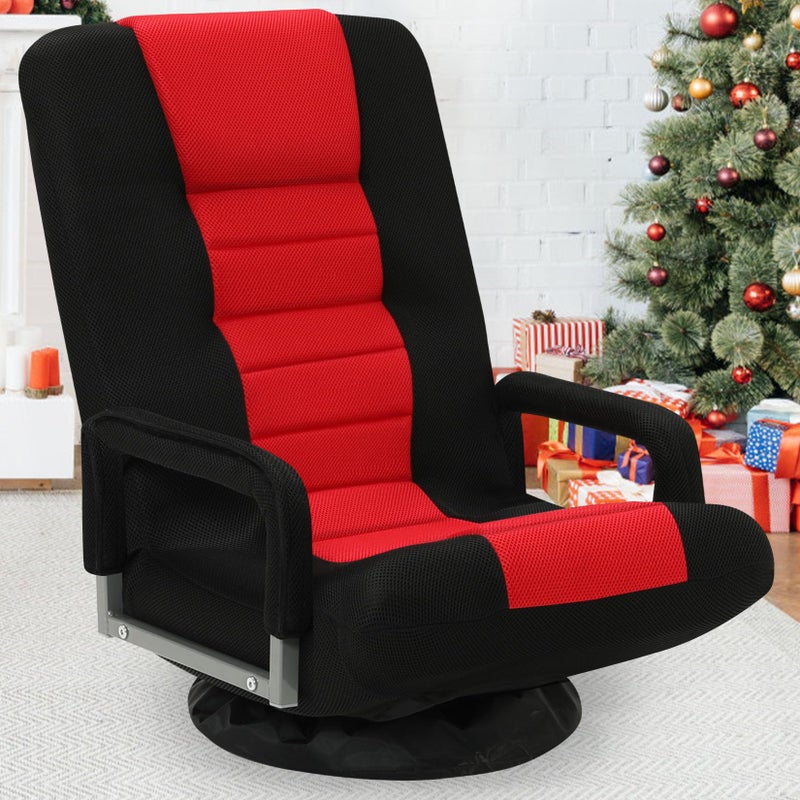 Buymoth Swivel Floor Gaming Chair w/Armrests,Folding Video Reclining Sofa w/6 Adjustable Position, Padded Backrest & Cushion, Lazy Lounger Couch for E-Sports, Reading, Relaxing, Watching TV, Red - Image 3