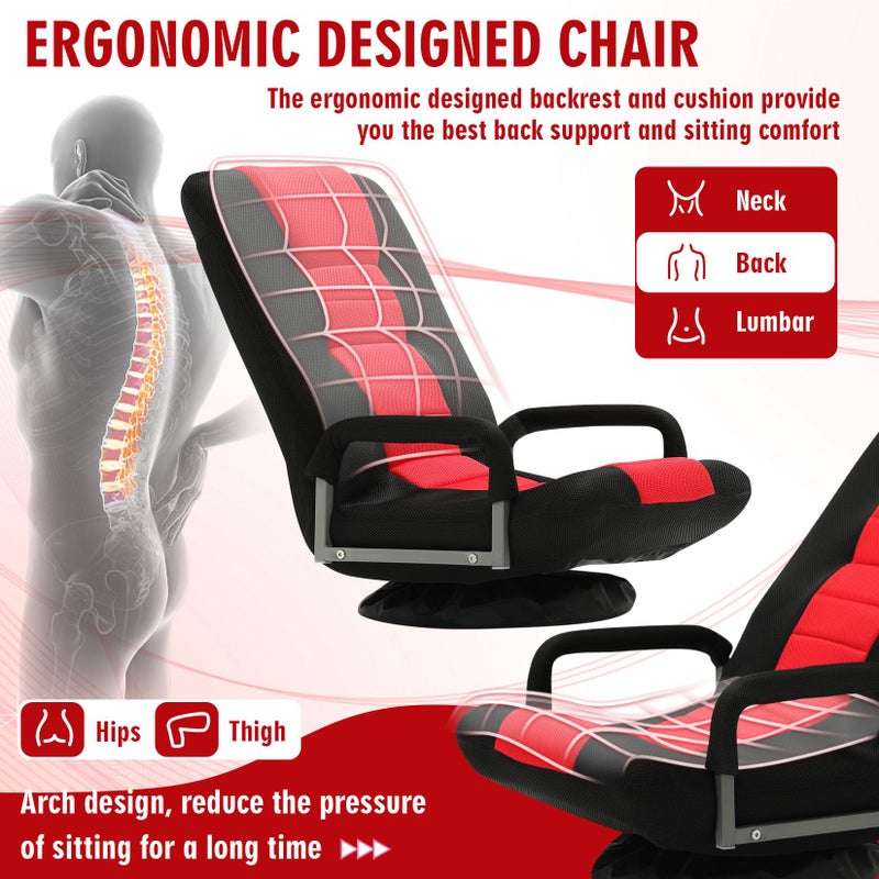 Buymoth Swivel Floor Gaming Chair w/Armrests,Folding Video Reclining Sofa w/6 Adjustable Position, Padded Backrest & Cushion, Lazy Lounger Couch for E-Sports, Reading, Relaxing, Watching TV, Red - Image 5
