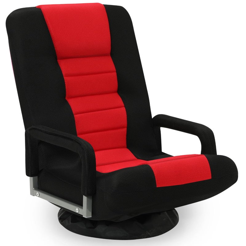 Buymoth Swivel Floor Gaming Chair w/Armrests,Folding Video Reclining Sofa w/6 Adjustable Position, Padded Backrest & Cushion, Lazy Lounger Couch for E-Sports, Reading, Relaxing, Watching TV, Red - Image 1