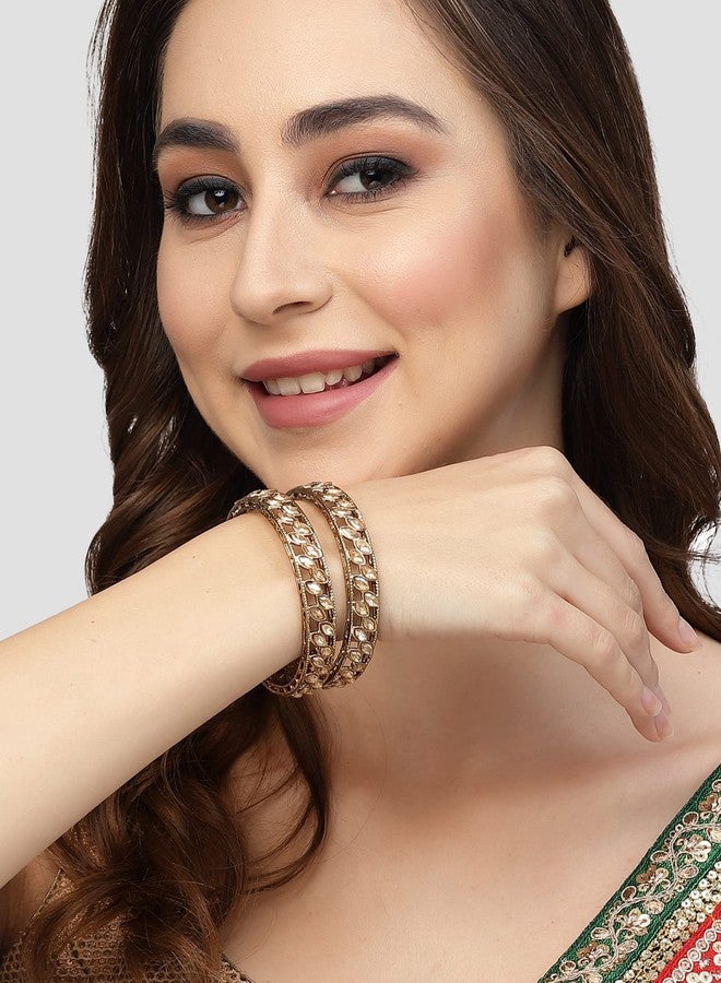 كارات كارت طقم كارات كارت مكون من قطعتين من الأساور المطلية بالذهب العتيق والمرصعة بالكوندان للنساء - Image 3