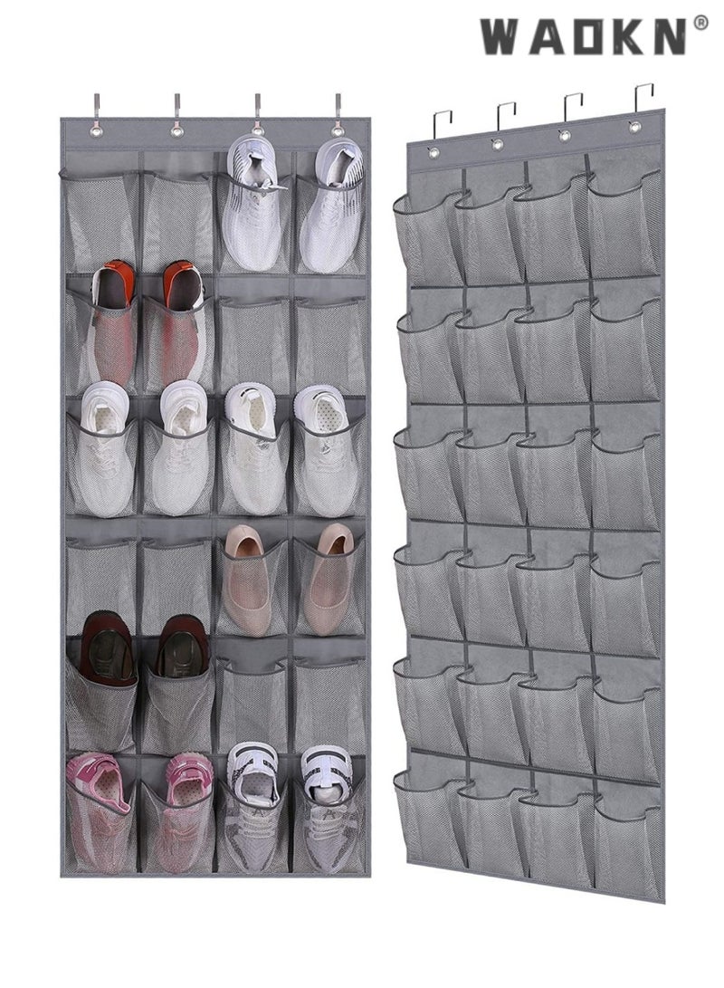 WAOKN WAOKN Over The Door Breathable Mesh Large 24 Pocket Shoe Organizer, Wall Hanging Bag Storage Closet Rack Holds Up to 40 Pounds, Sturdy Hooks, Space Saving, Over Door Shoe Organizer Hanging Shelf  - Image 1