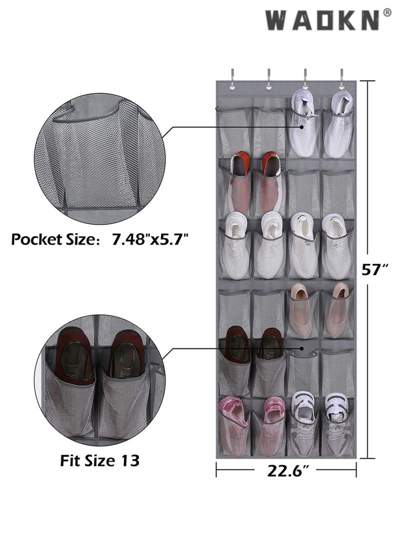 WAOKN WAOKN Over The Door Breathable Mesh Large 24 Pocket Shoe Organizer, Wall Hanging Bag Storage Closet Rack Holds Up to 40 Pounds, Sturdy Hooks, Space Saving, Over Door Shoe Organizer Hanging Shelf  - Image 2