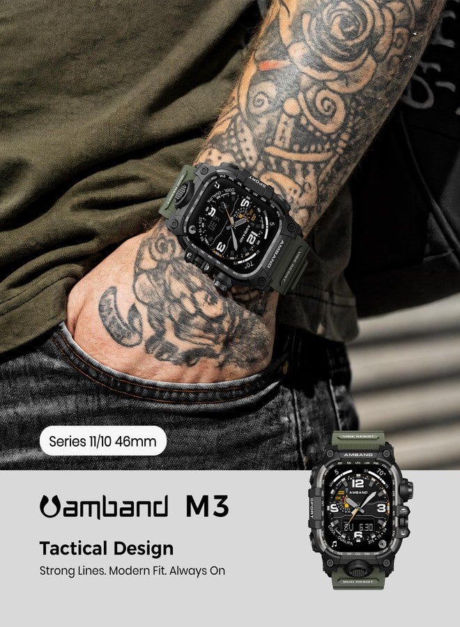 amBand Rugged Case with Band for Apple Watch 46mm, Compatible with Apple Watch (iWatch) Series 10 11, Military Grade Shockproof Bumper Cover, Tactical Band for Men, Army Green - Image 3