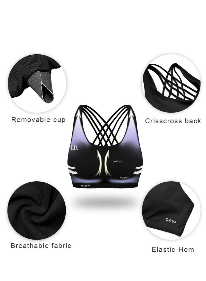 Excefore Women's Yoga Sports Bra, 1 Pack Padded Wireless Criss Cross Back Strappy Medium Support, Yoga Crop Top Bra, L - Image 5