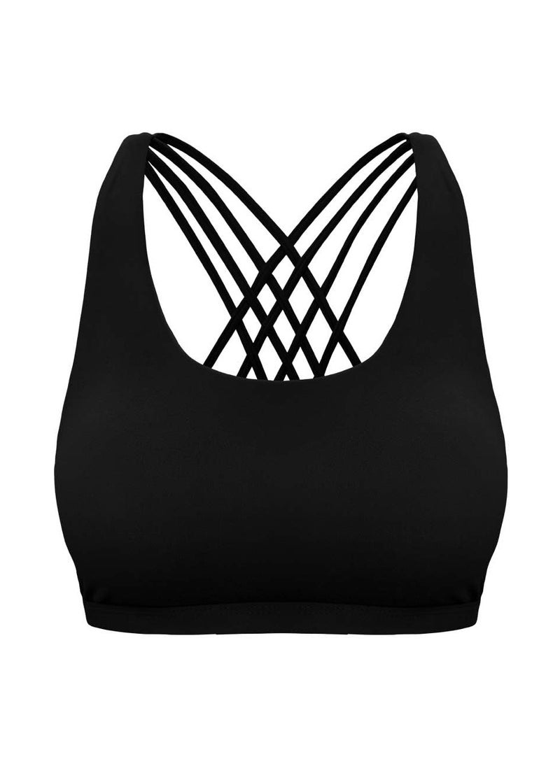 Excefore Women's Yoga Sports Bra, 1 Pack Padded Wireless Criss Cross Back Strappy Medium Support, Yoga Crop Top Bra, L - Image 4