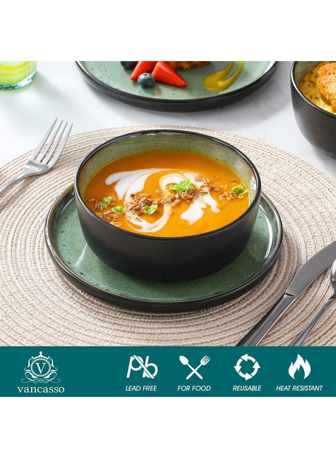vancasso Plates and Bowls Sets, 24 Pieces Stoneware Dinnerware Sets for 8, Kitchen Dish Set Mircowave and Dishwasher Safe Ceramic Dishware, Turf Green, Series AMBER - Image 5
