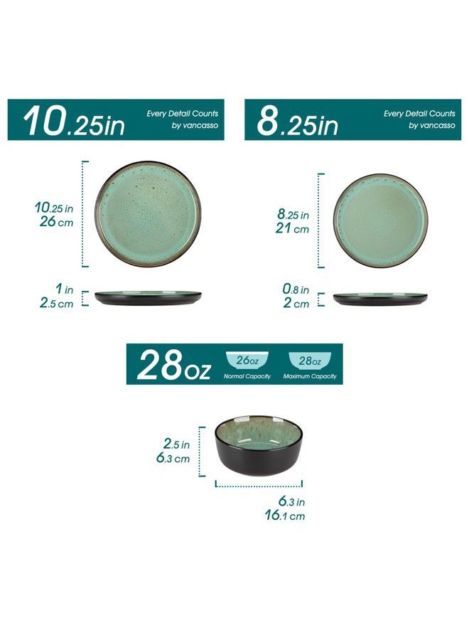 vancasso Plates and Bowls Sets, 24 Pieces Stoneware Dinnerware Sets for 8, Kitchen Dish Set Mircowave and Dishwasher Safe Ceramic Dishware, Turf Green, Series AMBER - Image 3