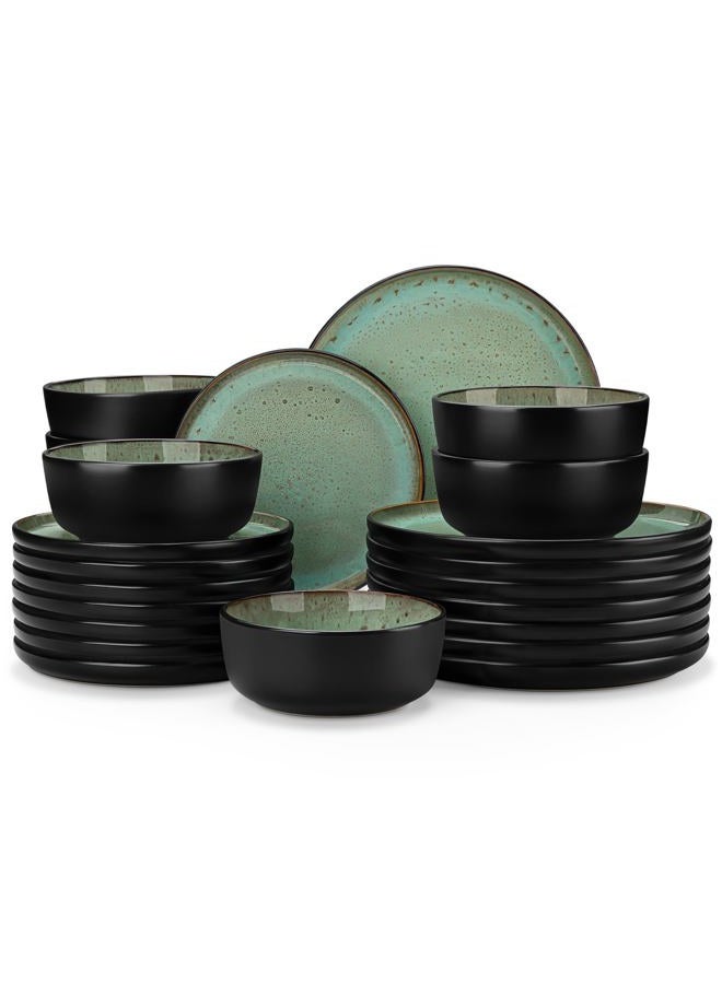 vancasso Plates and Bowls Sets, 24 Pieces Stoneware Dinnerware Sets for 8, Kitchen Dish Set Mircowave and Dishwasher Safe Ceramic Dishware, Turf Green, Series AMBER - Image 1