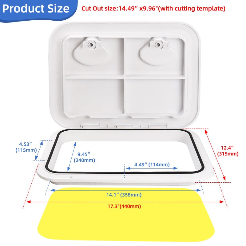 CLLOMAGY 17.3"x12.4" Boat Hatch Deck Access Lid,Marine Deck Access Hatch Door Cover for Bass/John/Fishing/Skiff/Sailboat/Yacht & RV/Camper Van,Durable&Weatherproof Boat Access Lid Cover-1PCS - Image 2