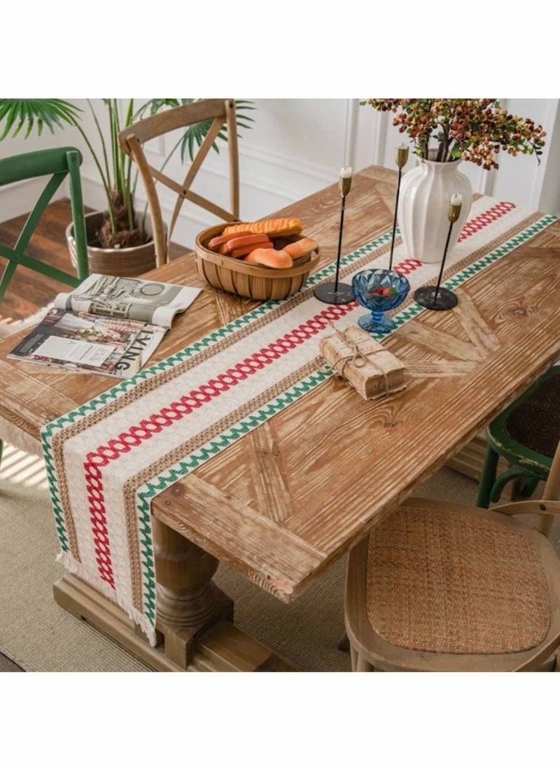 Excefore - Creative Bohemian Ethnic Table Runner, Colorful Plaid Cotton Linen Braided Tassel Rectangular Coffee Table Tablecloth Home Party Restaurants Kitchen Holiday Wedding Decorations (12"*70.8") - Image 1