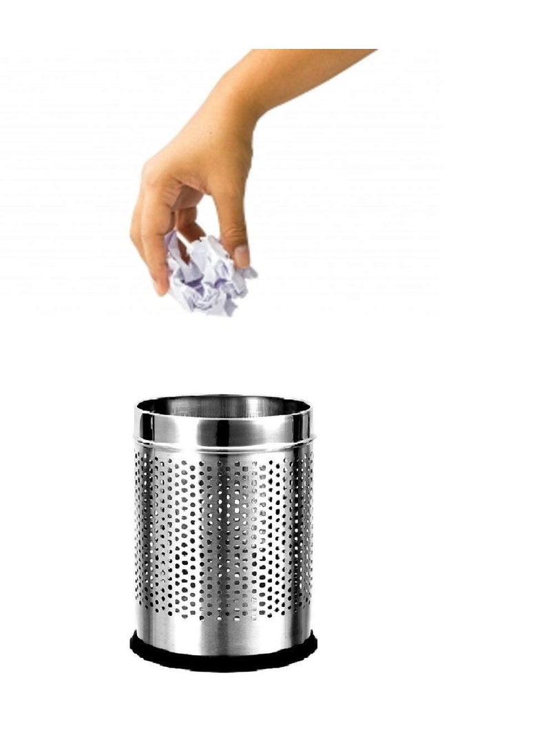 SWERTIA Swertia Stainless Steel Perforated Dustbin Recycle Bin Trash Can Dry Waste Bin for Kitchen Home School and Office Pack of 3 Silver  - Image 2