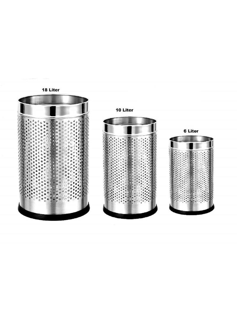 SWERTIA Swertia Stainless Steel Perforated Dustbin Recycle Bin Trash Can Dry Waste Bin for Kitchen Home School and Office Pack of 3 Silver  - Image 1