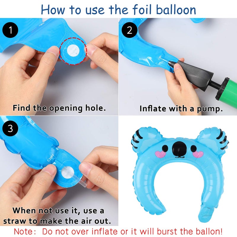 MALLMALL6 50p Zoo Animal Inflatable Headbands Wildlife Balloon Hair Hoop Include Forest Safari Farm Animals Jungle Theme Birthday Party Supplies with Animal Stickers Party Favors Costumes for Kids - Image 3