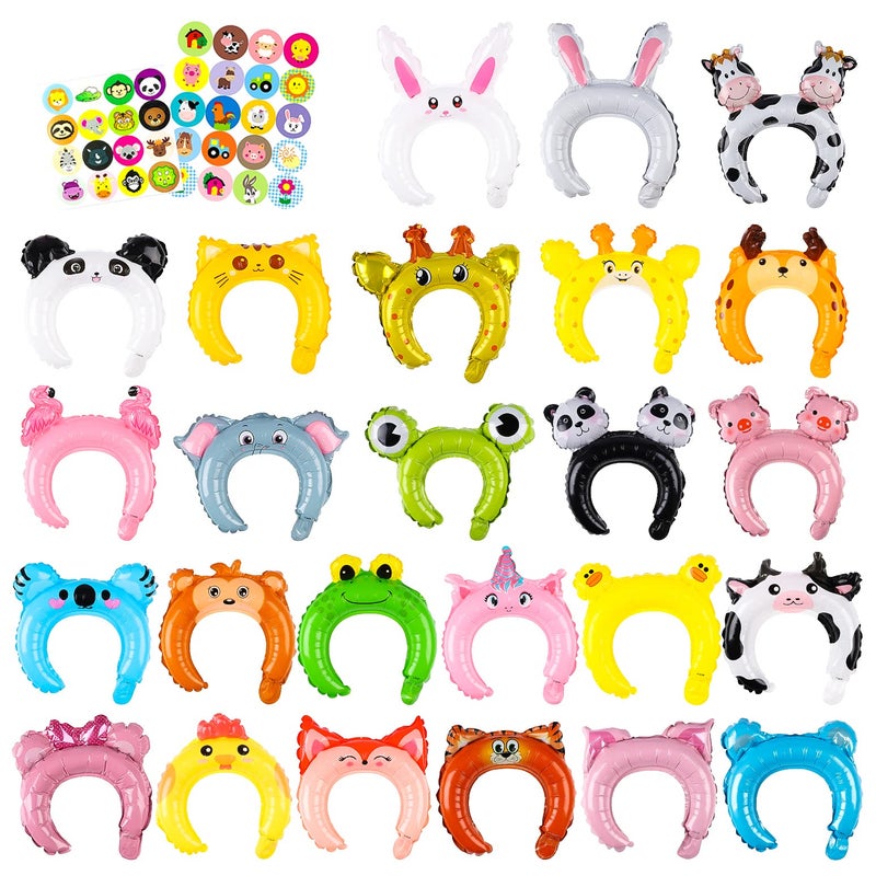 MALLMALL6 50p Zoo Animal Inflatable Headbands Wildlife Balloon Hair Hoop Include Forest Safari Farm Animals Jungle Theme Birthday Party Supplies with Animal Stickers Party Favors Costumes for Kids - Image 1