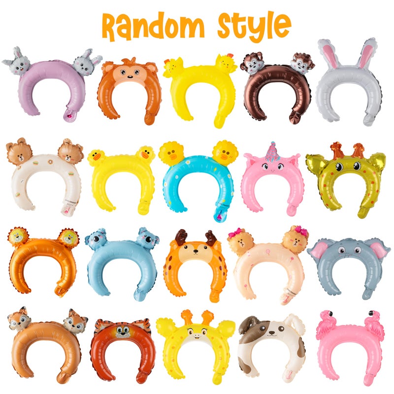 MALLMALL6 50p Zoo Animal Inflatable Headbands Wildlife Balloon Hair Hoop Include Forest Safari Farm Animals Jungle Theme Birthday Party Supplies with Animal Stickers Party Favors Costumes for Kids - Image 5