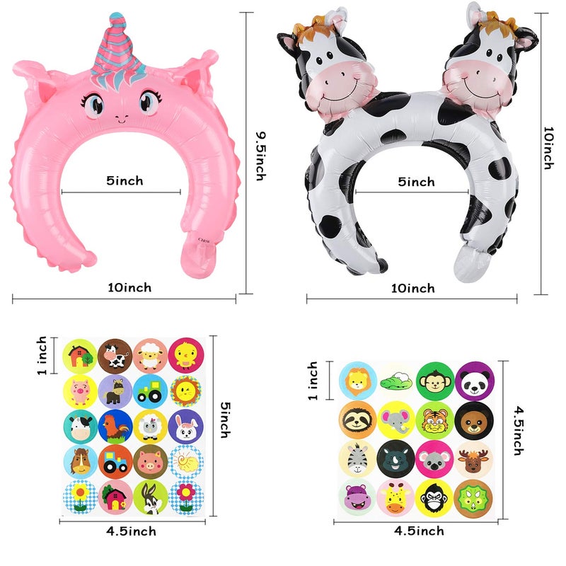 MALLMALL6 50p Zoo Animal Inflatable Headbands Wildlife Balloon Hair Hoop Include Forest Safari Farm Animals Jungle Theme Birthday Party Supplies with Animal Stickers Party Favors Costumes for Kids - Image 2