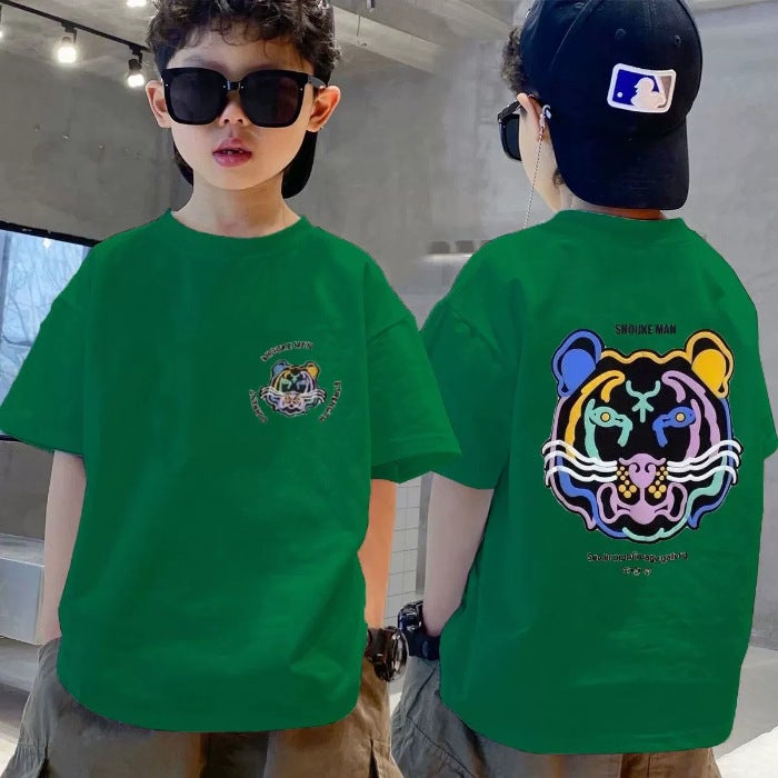 2025 Cotton Children'S Wear Short-Sleeved T-Shirt Large Children'S Round Neck Printed Casual Loose Half-Sleeved Top Trendy - Image 1