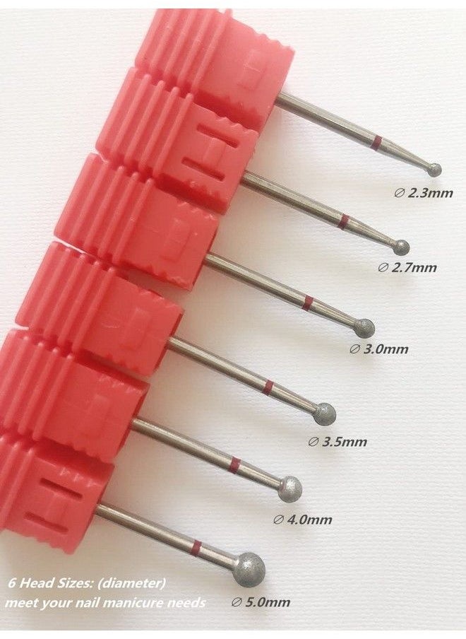 SQULIGT - 6Pcs Nail Drill Bits Ball Head 332'' Cuticle Clean Nail Bit For Electric Nail File Machine Suitable For Acrylic Manicure Pedicure Cuticle Gel Polishing Nail Salon Supply - Image 1