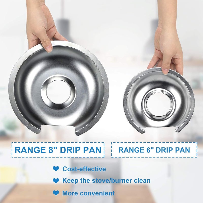 APPLIANCEMATES WB32X10013 WB32X10012 Chrome Stove Burner Drip Pan Set 4-Pack Fits for GE Hotpoint Electric Range by Replacement Parts (3) 6" Pan/Ring & (1) 8" Pan/Ring - Image 5
