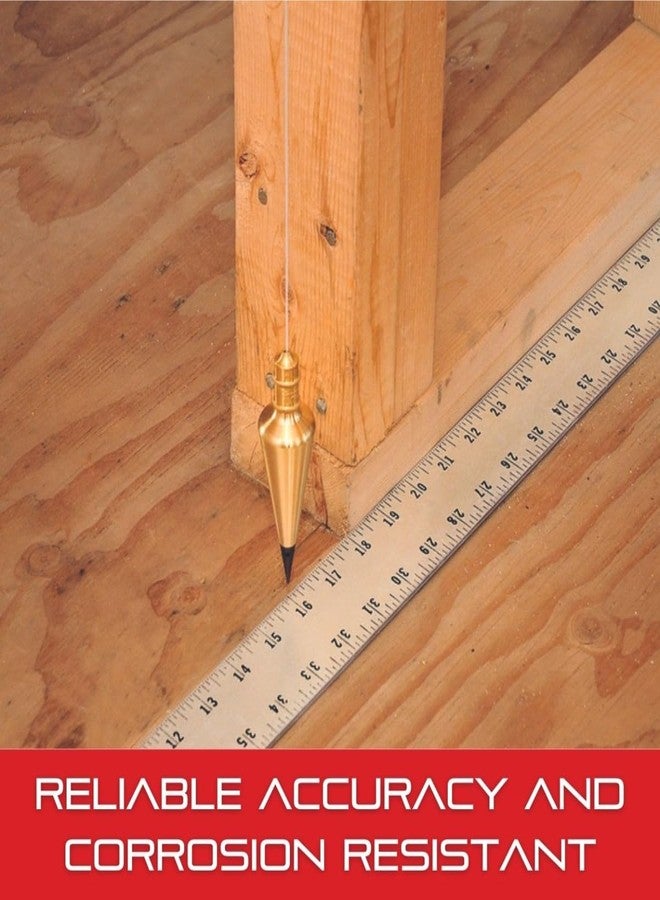 Starrett Solid Brass Plumb Bob with Replaceable, Hardened Steels and 10' Nylon Cord for Layout Work, Construction and Surveying - 16oz. Weight - PBB-16 - Image 3
