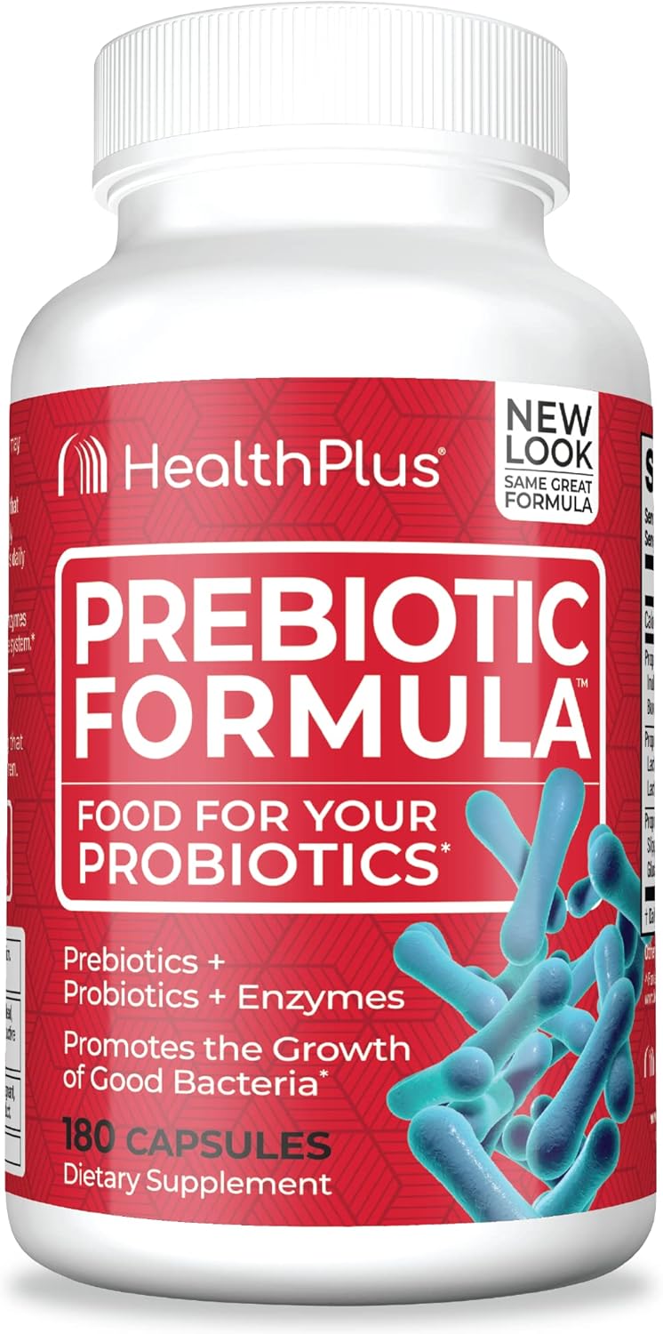 Health Plus Prebiotic Formula  Probiotics  Prebiotics  Digestive Enzymes  Gluten Free Dairy Free Natural Herbal Ingredients 180 Capsules 60 Servings - Image 1
