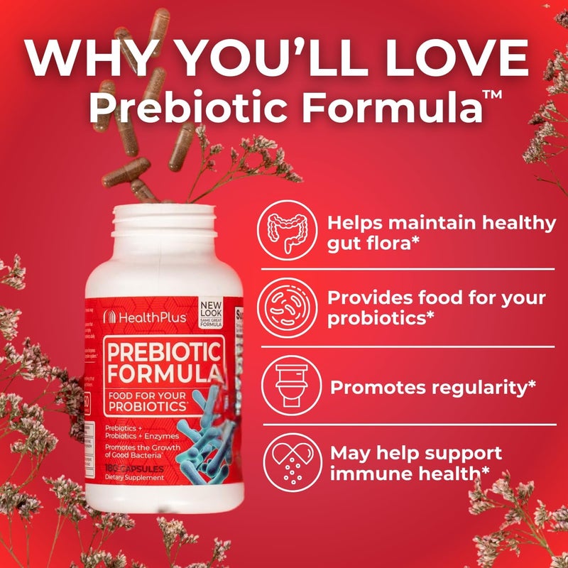 Health Plus Prebiotic Formula  Probiotics  Prebiotics  Digestive Enzymes  Gluten Free Dairy Free Natural Herbal Ingredients 180 Capsules 60 Servings - Image 3