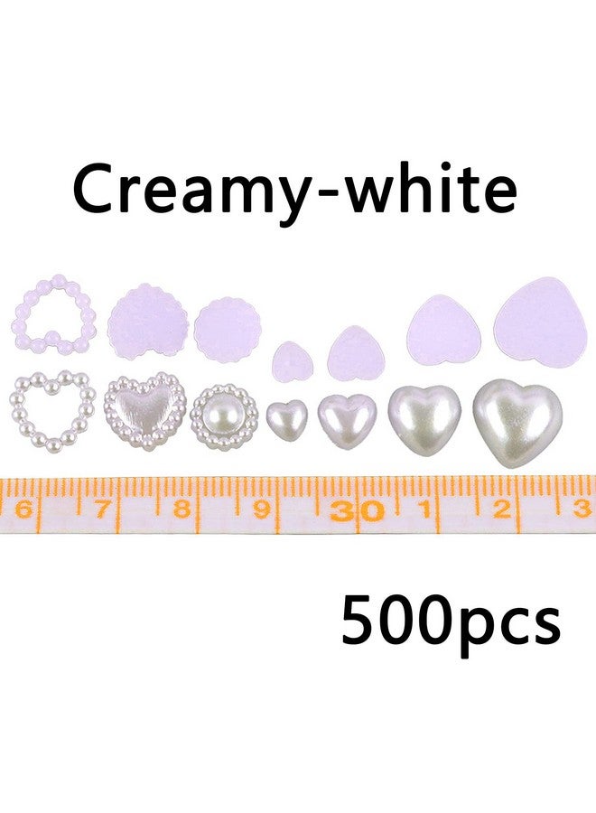 CESUSME 500Pcs Creamywhite Pearls Heart Nail Charms Mixed Styles Flatback Heart Cute Assorted Beads 3D Nail Art Charms Crafts Material Embellishments For Diy Crafts Accessories - Image 4