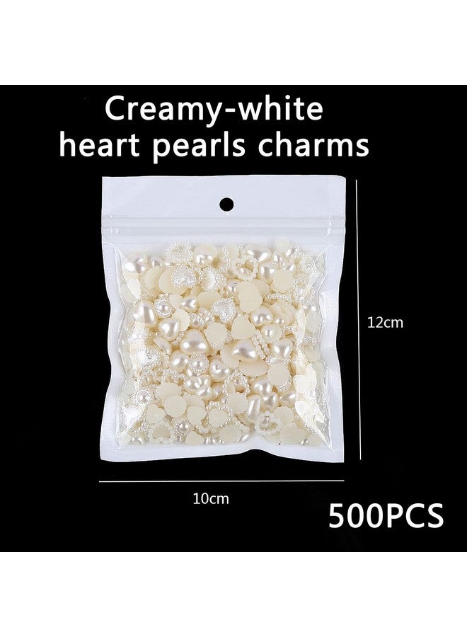 CESUSME 500Pcs Creamywhite Pearls Heart Nail Charms Mixed Styles Flatback Heart Cute Assorted Beads 3D Nail Art Charms Crafts Material Embellishments For Diy Crafts Accessories - Image 3