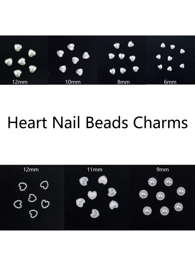 CESUSME 500Pcs Creamywhite Pearls Heart Nail Charms Mixed Styles Flatback Heart Cute Assorted Beads 3D Nail Art Charms Crafts Material Embellishments For Diy Crafts Accessories - Image 2