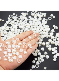 CESUSME 500Pcs Creamywhite Pearls Heart Nail Charms Mixed Styles Flatback Heart Cute Assorted Beads 3D Nail Art Charms Crafts Material Embellishments For Diy Crafts Accessories  - Image 5