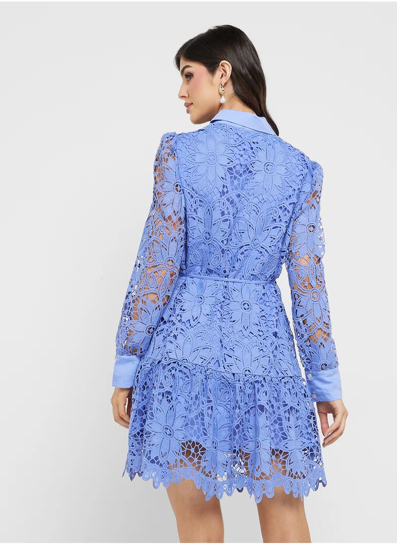 جوفونا لندن Collared Neck Lace Detailed Dress