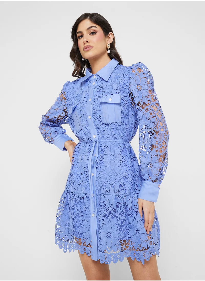 جوفونا لندن Collared Neck Lace Detailed Dress